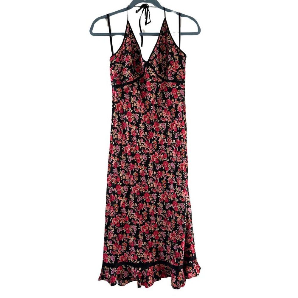 Vintage 90s y2k Express Halter Floral Silk Midi Slip Dress Size 7/8